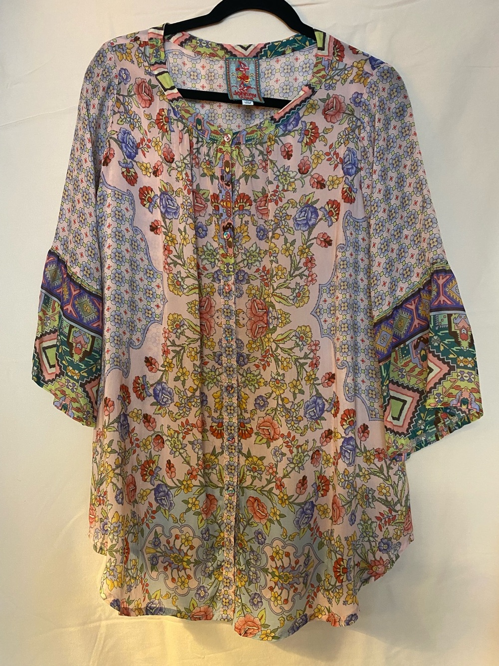Johnny WacFloral Boho Peasant Blouse - Pink Multi